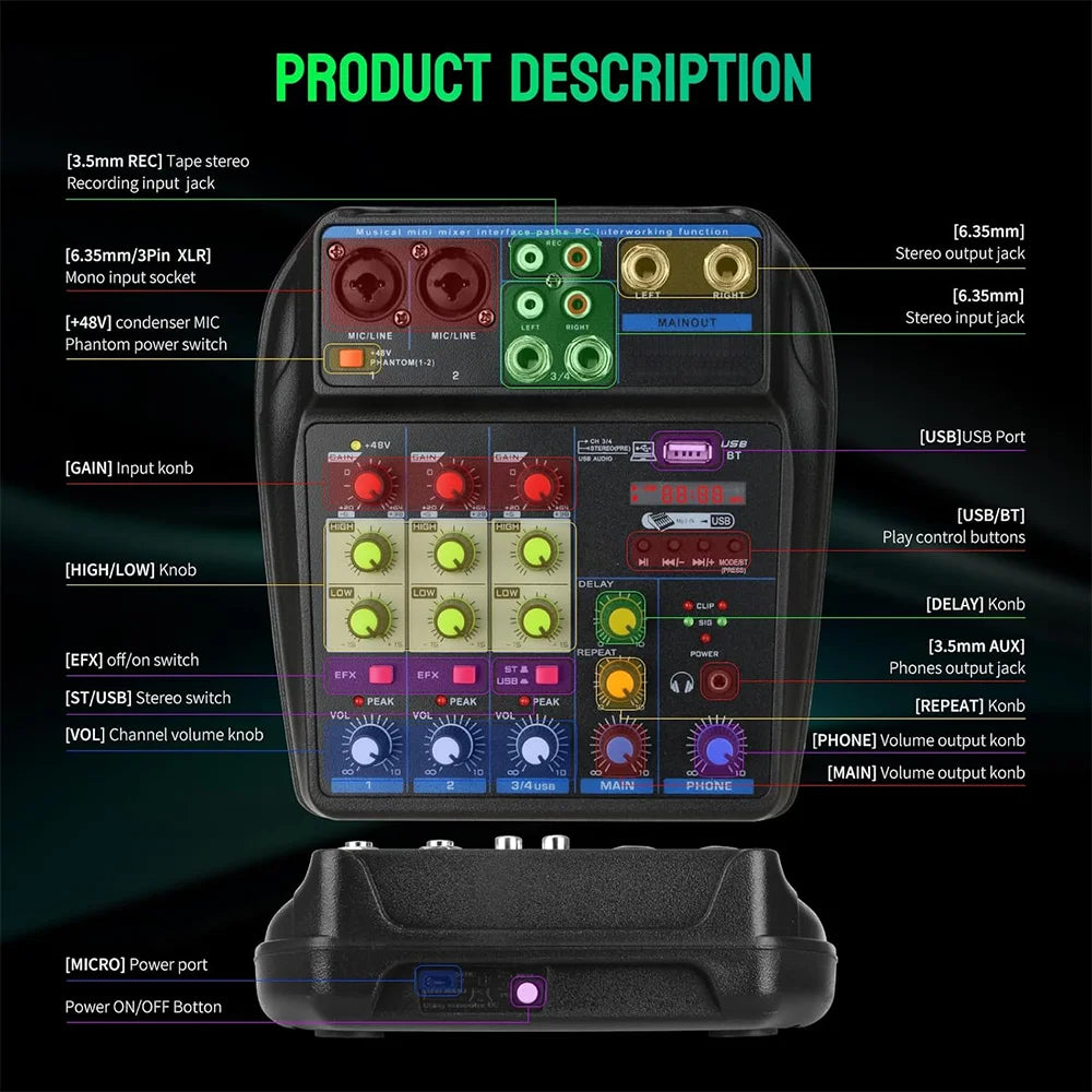 Four-Channel Bluetooth Audio Mixer Console