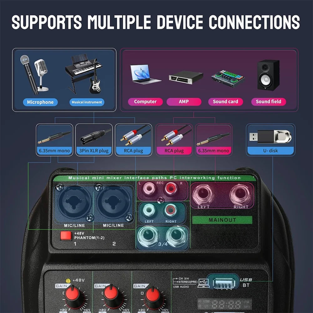 Four-Channel Bluetooth Audio Mixer Console
