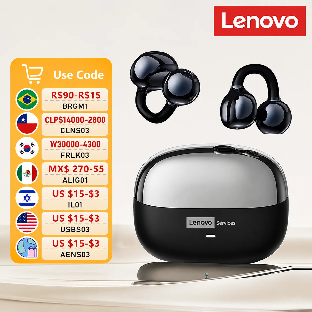 Lenovo LE302 Wireless Ear-Clip Earphones