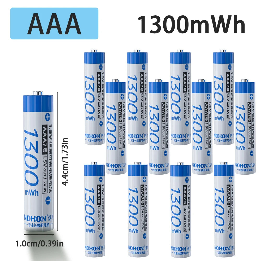 NOHON 1.5V Li-ion Rechargeable AA Batteries Bulk 3600mWh High Capacity Long Lasting AA AAA Battery Charging Battery Charger