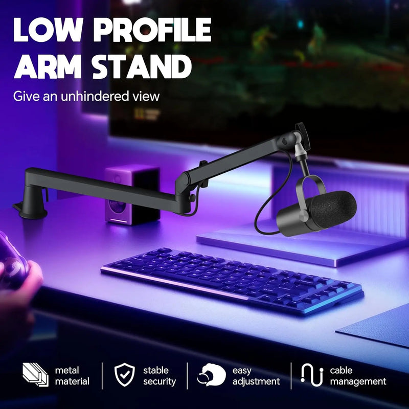 Low-Profile Adjustable Microphone Boom Arm