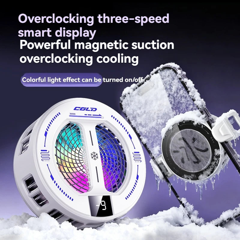NEW Semiconductor Magnetic Clip Phone Cooler with Digital Display Temperature RGB Lights Compatible for Iphone Samsung Xiaomi