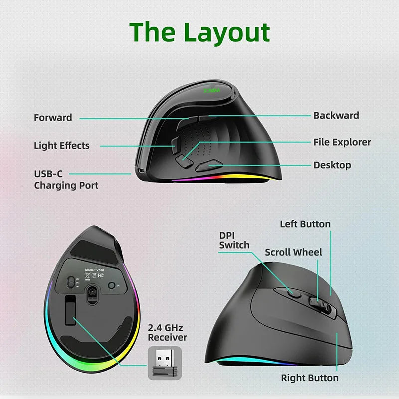 4000DPI Ergonomic Vertical Wireless Mouse