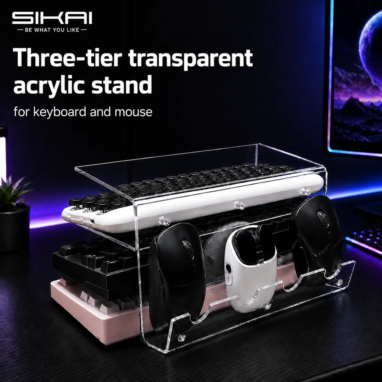 Three-Tier Acrylic Keyboard Display Stand