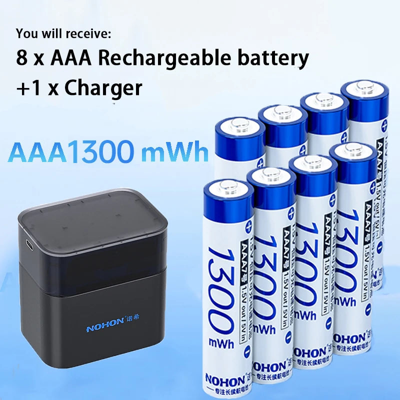 NOHON 1.5V Li-ion Rechargeable AA Batteries Bulk 3600mWh High Capacity Long Lasting AA AAA Battery Charging Battery Charger