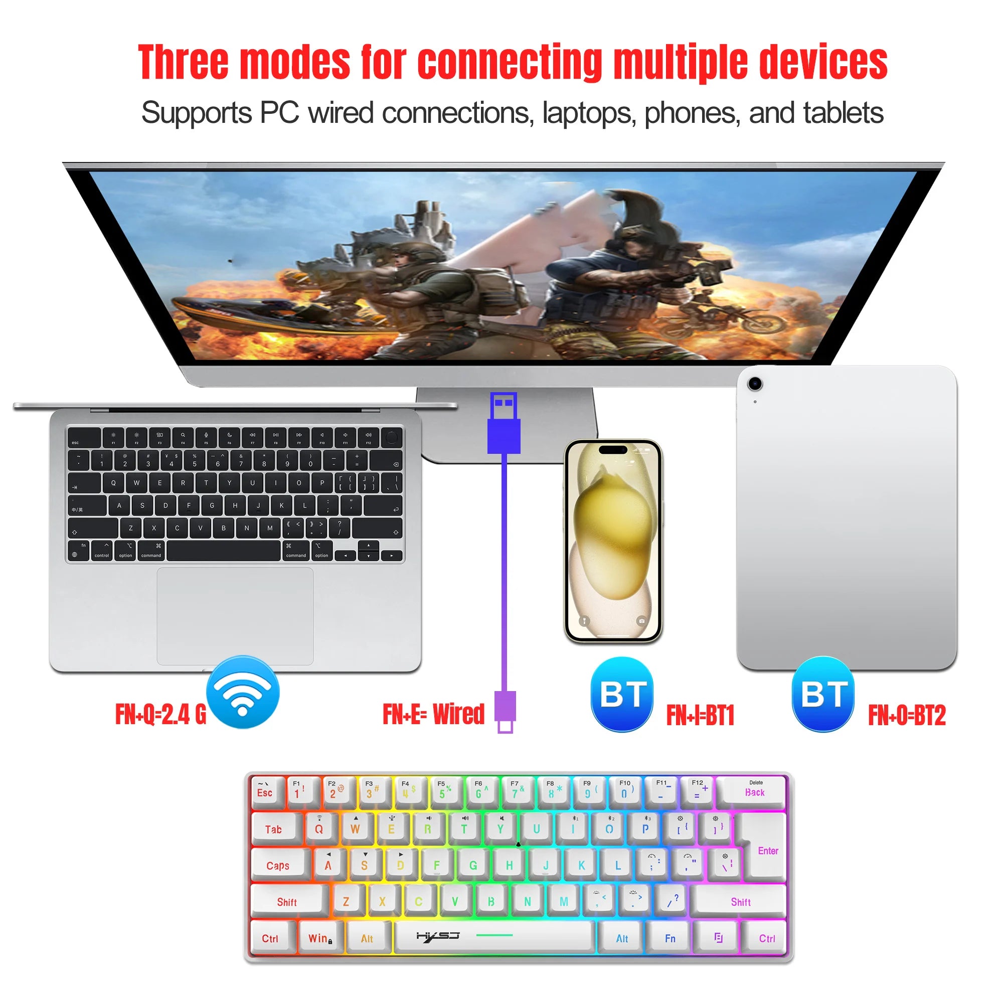 61-Key Tri-Mode Wireless Gaming Keyboard