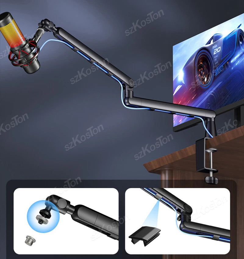 Low-Profile Adjustable Microphone Boom Arm