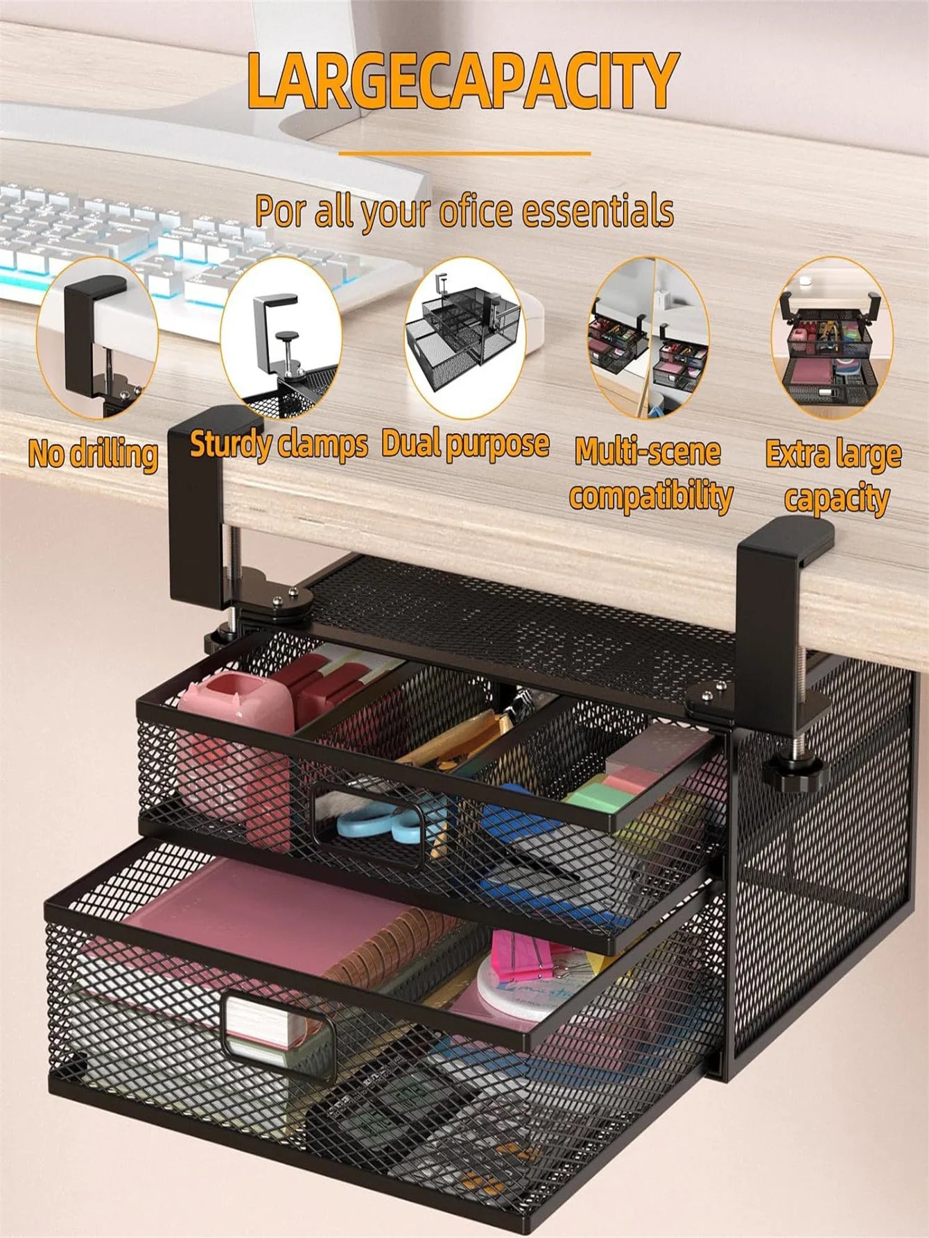 Clip-On Mesh Desk Drawers